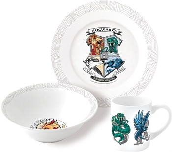 Harry Potter Kindergeschirr aus Keramik - 3-teiliges Essset für Kinder - Hogwarts-Wappen