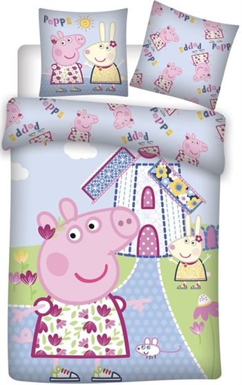 Peppa Wutz Junior-Bettwäsche 100x140 cm - Peppa Wutz Windmühle - 2-in-1-Design - 100 % Baumwolle