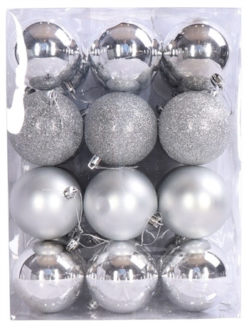 Weihnachtskugeln - Silber - Set mit 24 Stück Durchmesser 8 cm