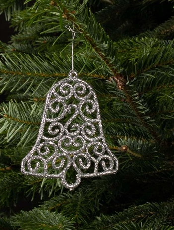 Christbaumschmuck - Weihnachtsglocken mit silbernem Glitzer, Größe 10x9 cm