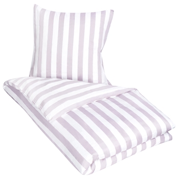 Gestreifte Bettwäsche für Decke in King-Size-Größe - 240x220 cm - weicher Baumwollsatin - Nordic Stripe - Bettwäscheset in Lavendel und Weiß