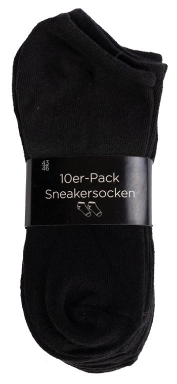 Footies – 10 Paar schwarze Sneakersocken– Größe 43-46 – Schicke Unisex-Socken