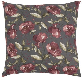 Kissenbezug 60x63 cm - Flower Red - Grau - 100 % Baumwolle