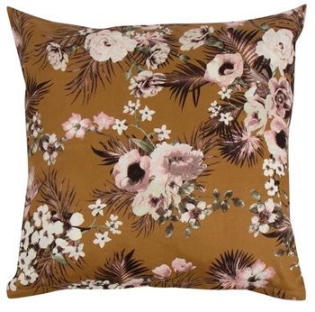 Kissenbezug 60x63 cm - Wendedesign aus 100 % Baumwollsatin - Flowers & Dots Curry - Von By Night