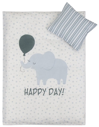 Junior-Bettwäsche 100 x 140 cm - Bettwäsche-Set mit Elefant - Hellblau - 2-in-1-Design - 100 % Baumwolle