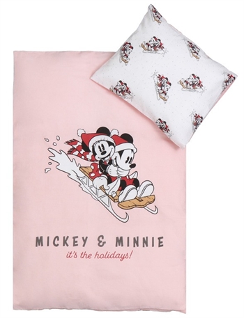 Weihnachtsbettwäsche für Babys 70x100 cm - Mickey und Minnie - Weihnachtsmotiv in Rosa - 100 % Baumwolle