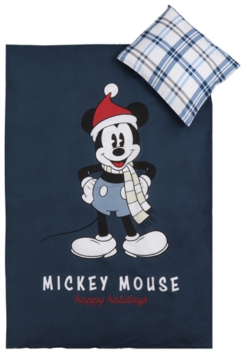 Weihnachtsbettwäsche Junior - 100x140cm - Mickey Mouse - Weihnachtsmotiv Blau - 100 % Baumwolle