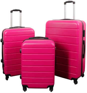 Koffer-Set - 3-tlg. - Exklusive Hardcase, günstige Koffer - Pink mit Streifen