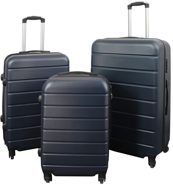 Koffer-Set - 3-tlg. - Exklusive Hardcase, günstige Koffer - Dunkelblau mit Streifen