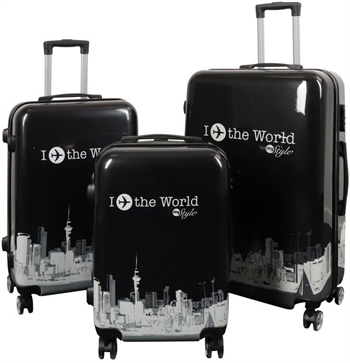 Koffer-Set - 3-tlg. - Koffer mit Motiv - New York City - Schwarz - leichter Hardcase Koffer mit 4 Rollen