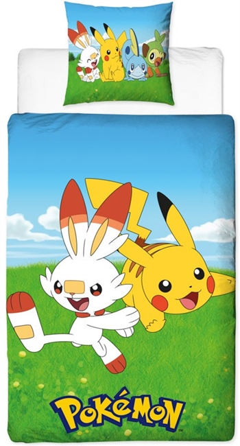 Pokemon-Bettwäsche - 140 x 200 cm - Pikachu und Scorbunny - 2-in-1 Bettwäsche-Set - Deckenbezug aus 100 % Baumwolle