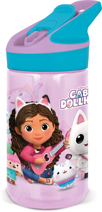 Gabby\'s Dollhouse Trinkflasche - Trinkflasche mit Flipfunktion und Strohhalm - Gabby und Pandy