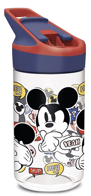 Mickey Mouse Getränkeflasche - Getränkeflasche mit Flipfunktion und Strohhalm - Disney