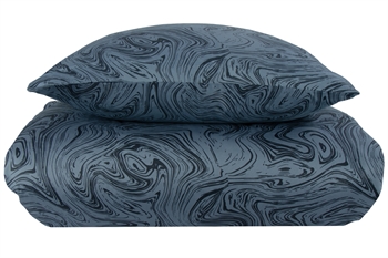 Gemusterte Bettwäsche 140x220 cm - 100 % weicher Baumwollsatin - Marble Dark Blue - By Night Bettwäsche-Set