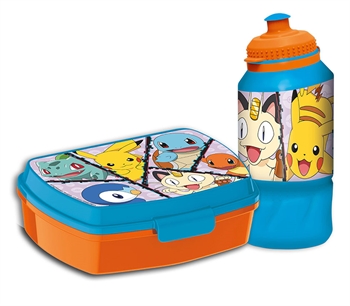 Pokémon Lunchbox und Trinkflasche - 2-teiliges Lunchbox-Set für Kinder - Pikachu, Bisasam, Glumanda, Plinfa, Schiggy und Mauzi