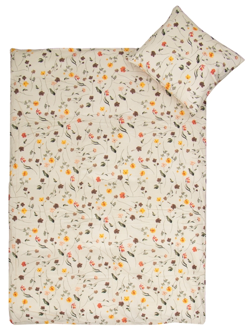 Junior-Bettwäsche 100x140 cm - Beige mit Frühlingsblumen - Bettwäscheset aus 100 % Baumwolle