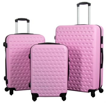 Koffer-Set - 3-tlg. Hardcase Koffer-Angebot - Rosa Koffer mit Herzen