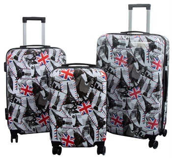 Koffer-Set - 3 Stk. - Koffer mit Motiv - London und Paris - Leichter Hardcase-Koffer mit 4 Rädern