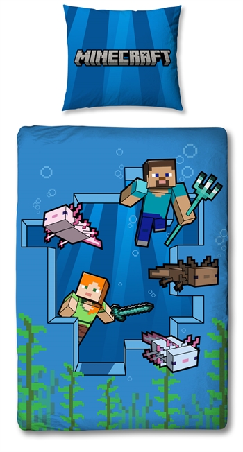 Minecraft Bettwäsche - 150x210 cm - Alex und Steve - Bettwäsche-Set im 2-in-1-Design - 100 % Baumwolle