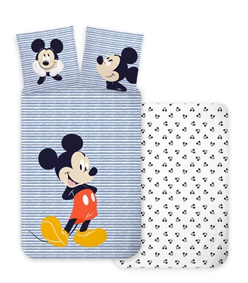 Mickey-Mouse-Bettwäsche - 140x200 cm - gestreiftes Mickey-Mouse-Bettwäsche-Set - 100 % Baumwolle - Disney-Bettwäsche-Set