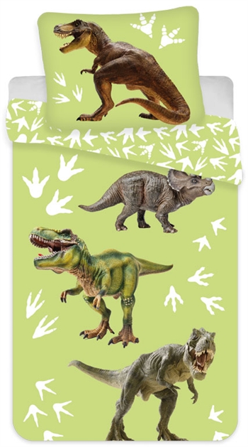 Junior-Bettwäsche 100 x 140 cm - Dinosaurier-Bettwäsche Junior grün - 2-in-1-Design - 100 % Baumwolle