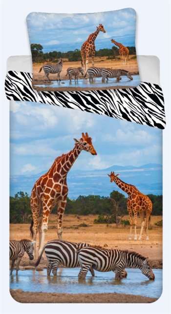 Bettwäsche 140x200 cm - Giraffe und Zebra - 2 in 1 Bettwäsche-Set - 100 % Baumwolle - Bettwäsche für Kinder