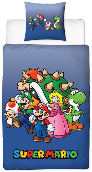 Super Mario Bettwäsche - 150x210 cm - Das Team - Deckenbezug mit 2-in-1-Design - 100 % Baumwolle