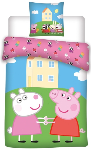 Peppa Wutz Junior-Bettwäsche 100x140 cm - Bettwäscheset Peppa Wutz und Schorsch - 2 in 1 Design - 100 % Baumwolle