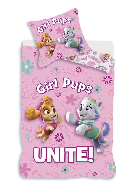 Paw Patrol Junior-Bettwäsche 100x140 cm - Girl Pups Pink - Wendebettbezug - 100 % Baumwolle