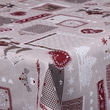 Textil Wachstuch - Winterlandschaft und Weihnachtsherzen - 140 cm breit - Meterware