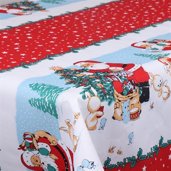 Textil Wachstuch - Weihnachtsbaum und Weihnachtsmann - 140 cm breit - Meterware