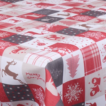 Textil Wachstuch - Kariert mit verschiedenen Weihnachtsmotiven - 140 cm breit - Meterware