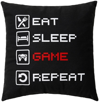 Deko-Kissen für Kinder - 40 x 40 cm - Eat, Sleep, Game, Repeat - 100 % Baumwolle - Borg Living